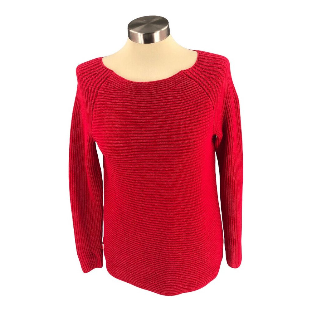 Talbots Womens Sweater Medium Petite Red Pullover Knit Long Sleeve Decor Buttons